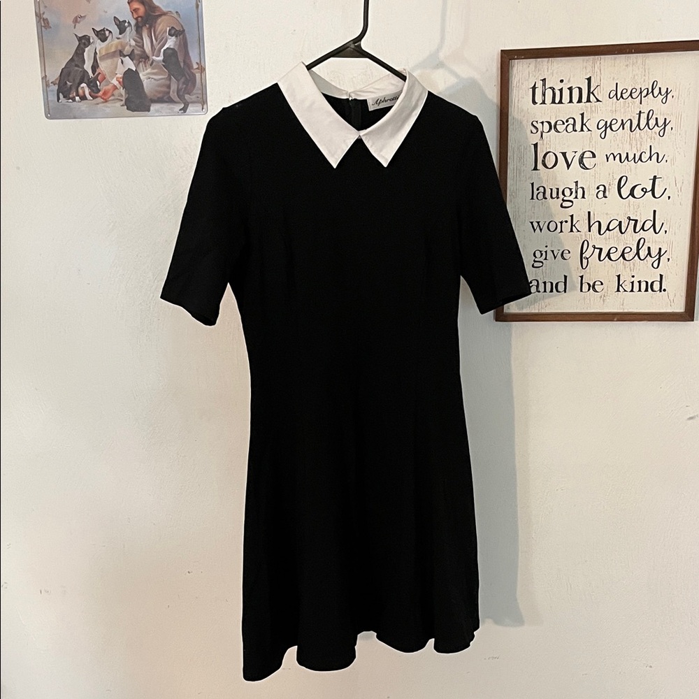 Aphratti Black Dress White Collar | Size Small | Classic Preppy